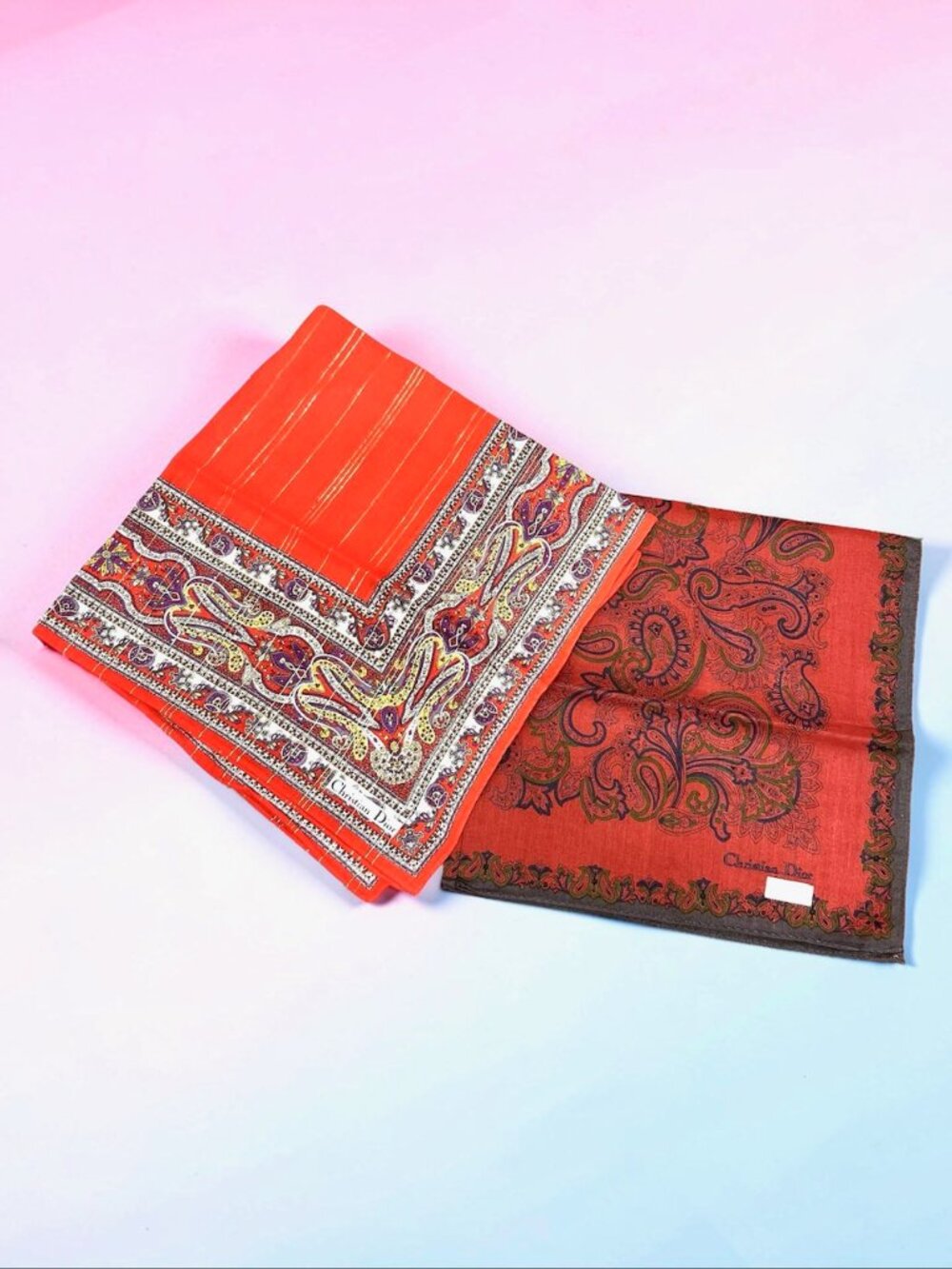 2)  New - Christian Dior  cotton made 19  Mini scarf/Neck-kerchief red floral(44 - Picture 8 of 14